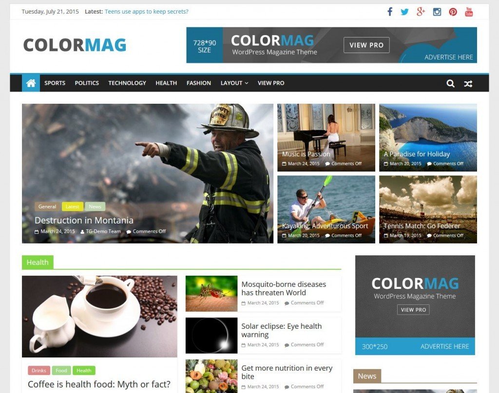 Free magazine wordpress themes ColorMag